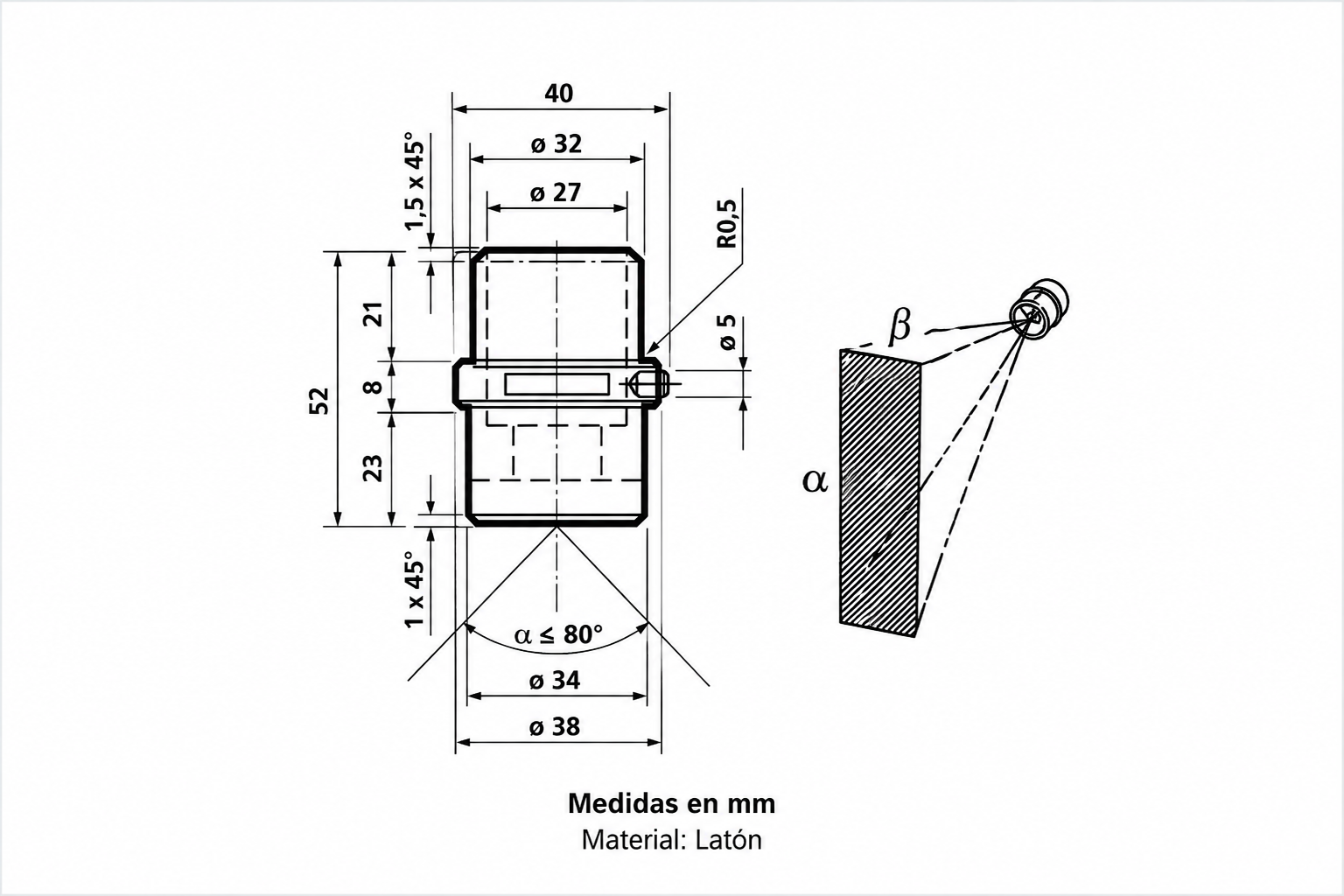 Plano dimensional de la boquilla TOBE Tipo C
