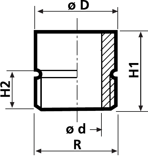 Esquema dimensional del racor de rosca simple TOBE Tipo NC 3/4
