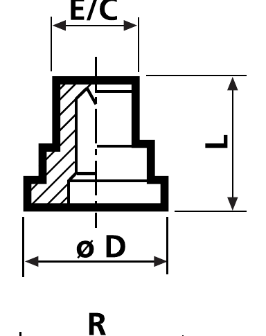 Esquema dimensional de la boquilla TOBE Tipo NC 3/8
