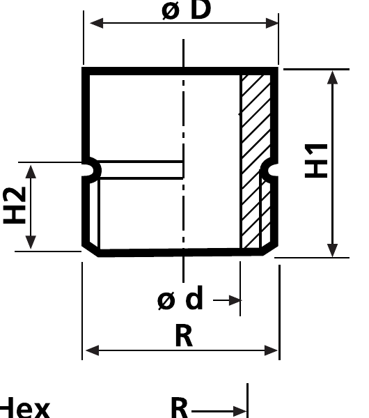 Esquema dimensional del racor de rosca simple TOBE Tipo NC 3/8